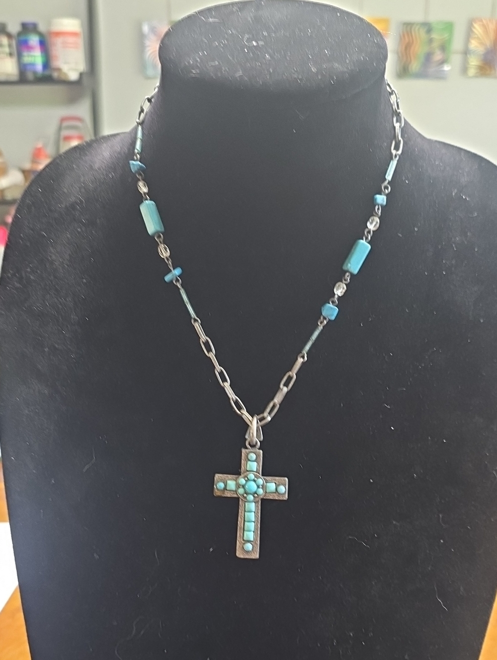 Turquoise Cross Pendant Necklace - Women's Jewelry